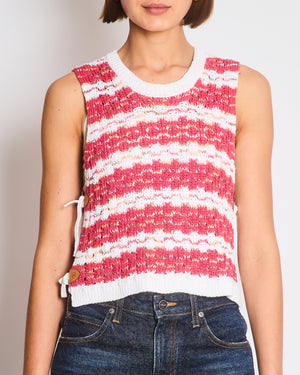 Louis Vuitton Red Crochet Knitted Tank Top with Leather Logo Ties Size S (UK 6/8)