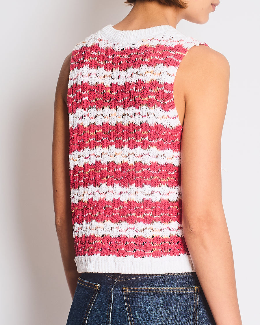 Louis Vuitton Red Crochet Knitted Tank Top with Leather Logo Ties Size S (UK 6/8)