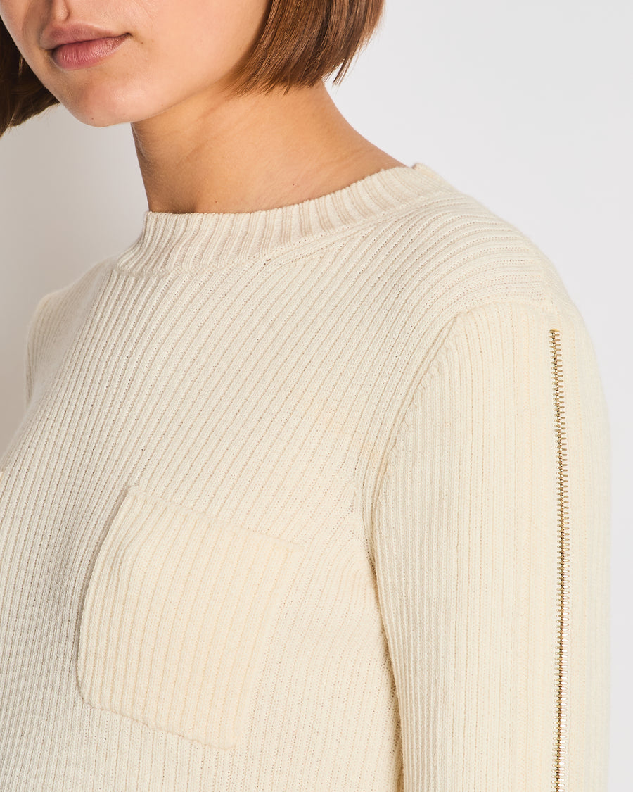 Chanel Cream Knit Wool Jumper with Gold Bag Charm Sleeve Details Size FR 38 (UK 10)