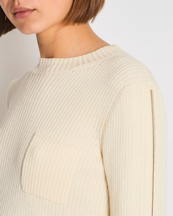 Chanel Cream Knit Wool Jumper with Gold Bag Charm Sleeve Details Size FR 38 (UK 10)