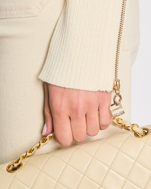 Chanel Cream Knit Wool Jumper with Gold Bag Charm Sleeve Details Size FR 38 (UK 10)