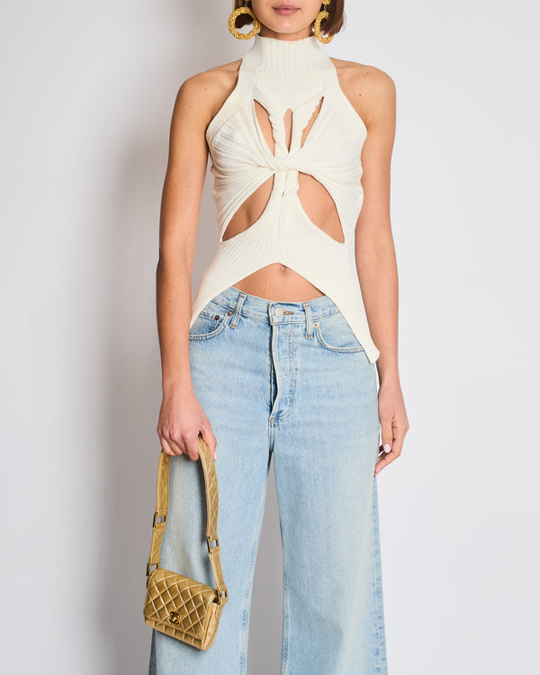 Dion Lee White Cut-Out High Neck Knotted Top Size FR 36 (UK 8)