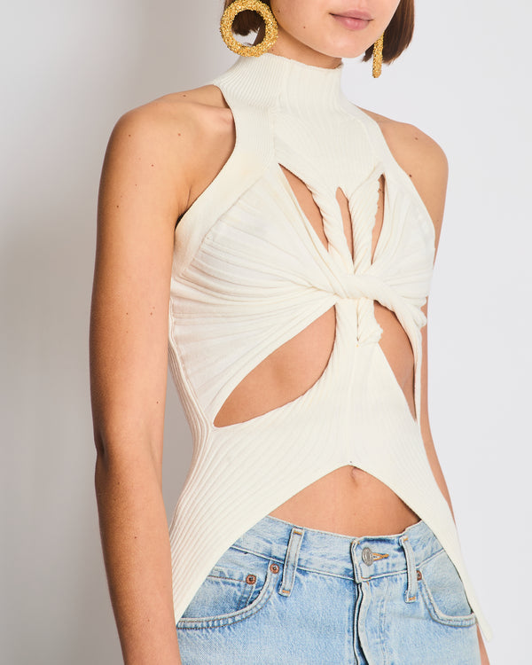 Dion Lee White Cut-Out High Neck Knotted Top Size FR 36 (UK 8)