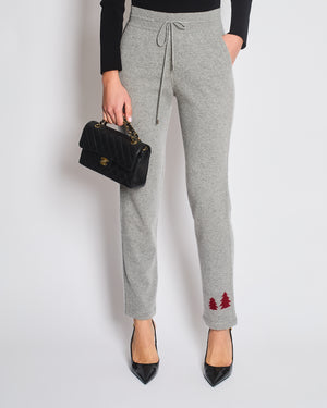 Loro Piana Charcoal Grey Cashmere Sweatpants with Tree Embroidered Detail Size IT 40 (UK 8)