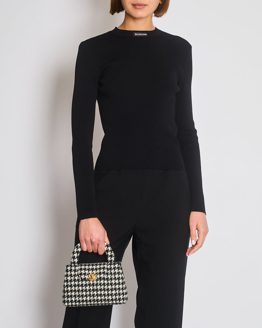 Balenciaga Black Long Sleeve Knitted Top with Logo Detail Size S (UK 6/8)