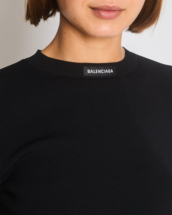 Balenciaga Black Long Sleeve Knitted Top with Logo Detail Size S (UK 6/8)