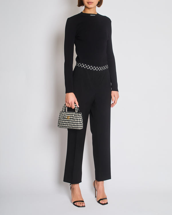 Louis Vuitton Black Wool Pleated Trouser with Monogram Trim Detail Size FR 42 (UK 14)