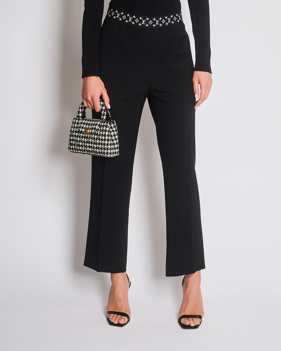 Louis Vuitton Black Wool Pleated Trouser with Monogram Trim Detail Size FR 42 (UK 14)