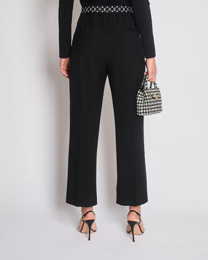 Louis Vuitton Black Wool Pleated Trouser with Monogram Trim Detail Size FR 42 (UK 14)