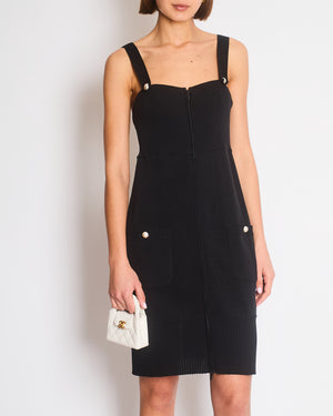 Chanel Black Jersey Strap Dress with Pearl and Zip Detail Size FR 42 (UK 14)