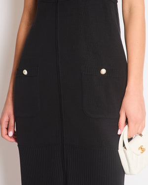 Chanel Black Jersey Strap Dress with Pearl and Zip Detail Size FR 42 (UK 14)