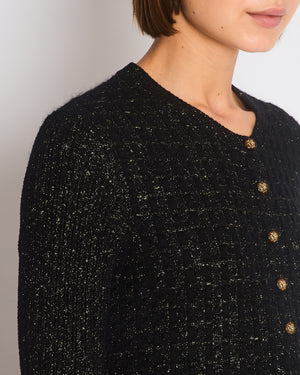 Chanel Black Short Sleeve Waffle Midi Dress with Weaved Gold Detail Size FR 42 (UK 14)