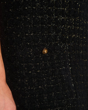 Chanel Black Short Sleeve Waffle Midi Dress with Weaved Gold Detail Size FR 42 (UK 14)