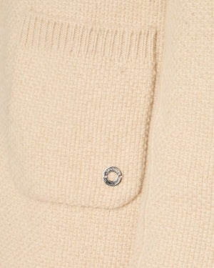 Loro Piana Beige Knitted Cashmere Long-Line Cardigan with Suede Trim Detail Size IT 44 (UK 12)