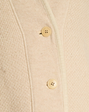 Loro Piana Beige Knitted Cashmere Long-Line Cardigan with Suede Trim Detail Size IT 44 (UK 12)