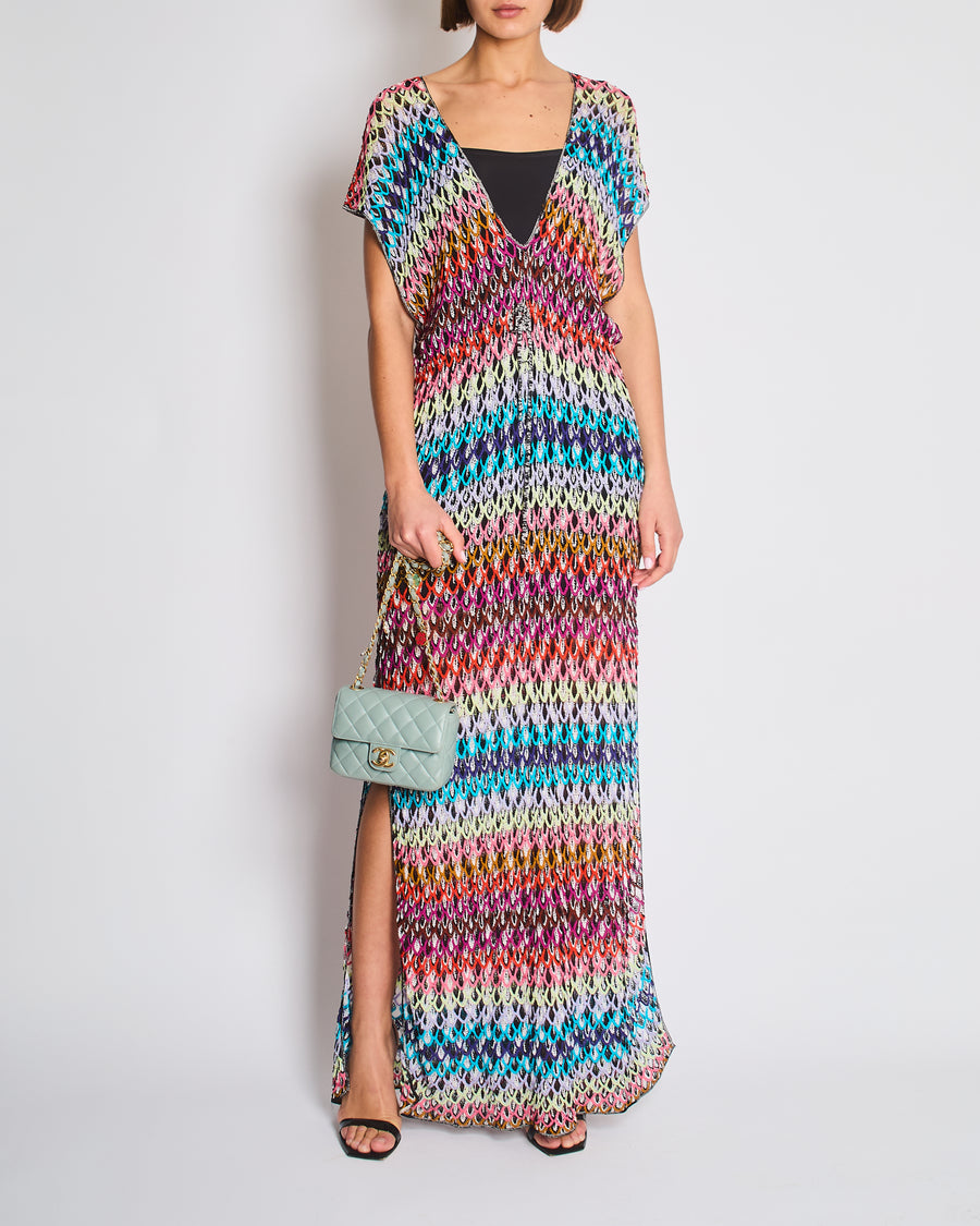 Missoni Mare Multicolour Scalloped Crochet Maxi Beach Cover Up Dress with Side Slits Size IT 44 (UK 12)