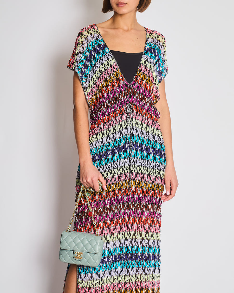 Missoni Mare Multicolour Scalloped Crochet Maxi Beach Cover Up Dress with Side Slits Size IT 44 (UK 12)