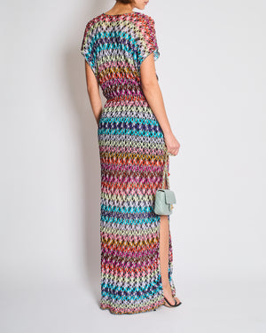 Missoni Mare Multicolour Scalloped Crochet Maxi Beach Cover Up Dress with Side Slits Size IT 44 (UK 12)