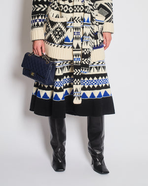 Polo Ralph Lauren White, Blue, and Black Wool and Cashmere Intarsia Knit Midi Skirt Size L (UK 12) RRP 495£