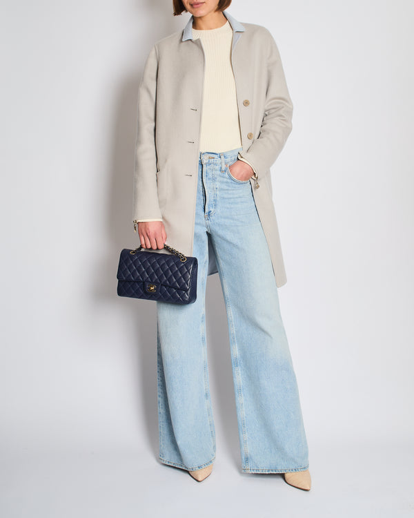 Loro Piana Light Grey and Blue Cashmere Reversible Light Coat Size IT 42 (UK 10)