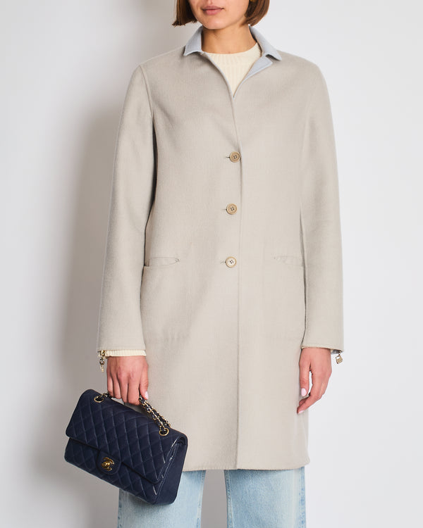 Loro Piana Light Grey and Blue Cashmere Reversible Light Coat Size IT 42 (UK 10)