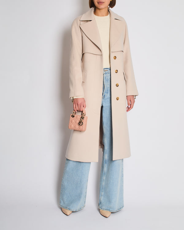 Burberry Beige Wool & Cashmere Single-Breasted Belted Overcoat Size UK 4