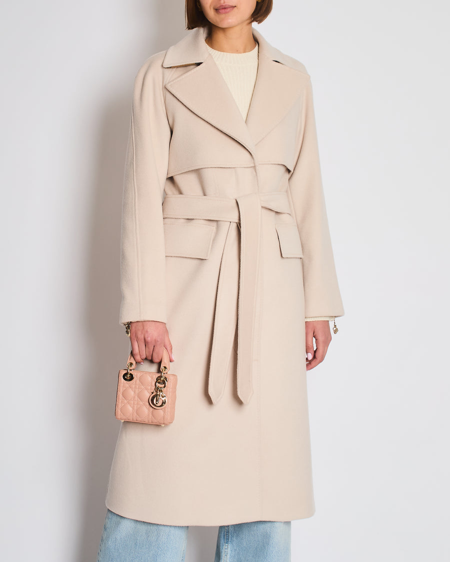 Burberry Beige Wool & Cashmere Single-Breasted Belted Overcoat Size UK 4