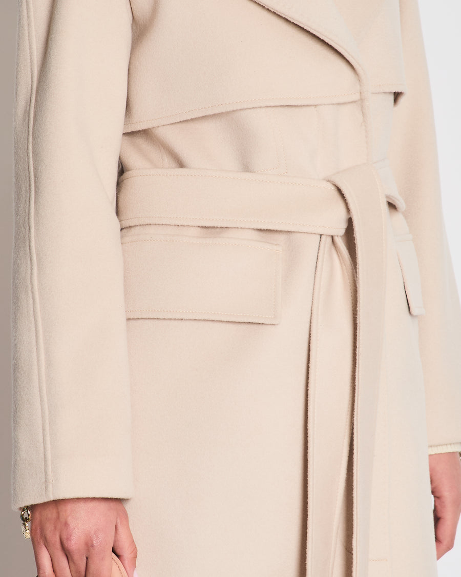 Burberry Beige Wool & Cashmere Single-Breasted Belted Overcoat Size UK 4