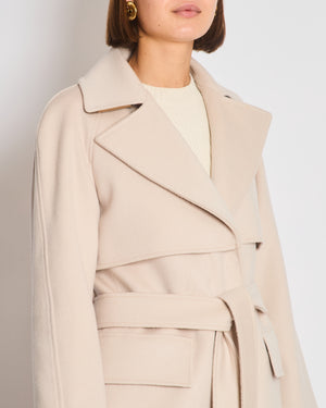 Burberry Beige Wool & Cashmere Single-Breasted Belted Overcoat Size UK 4