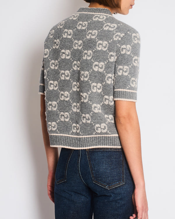 Gucci Jacquard Knit Wool Top in Grey & Ivory Size M (UK 10) RRP £920