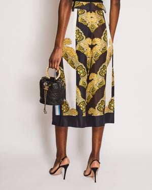 Hermès Brown, Blue, White, and Yellow Baroque Print Striped Belted Wide Leg Culottes Size FR 36 (UK 8)