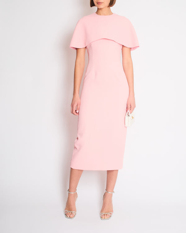 Emilia Wickstead Light Pink Crepe Maxi Dress with Cape and Split Detail Size FR 36 (UK 8)