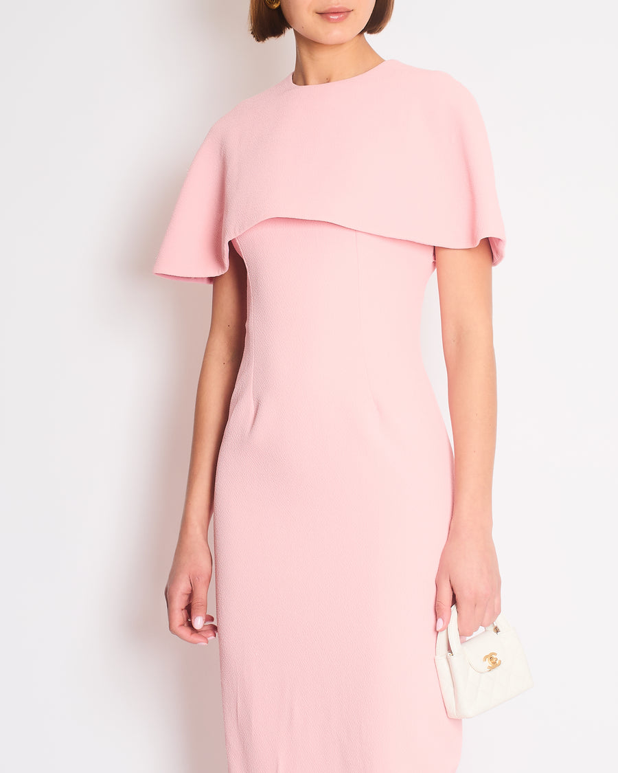 Emilia Wickstead Light Pink Crepe Maxi Dress with Cape and Split Detail Size FR 36 (UK 8)