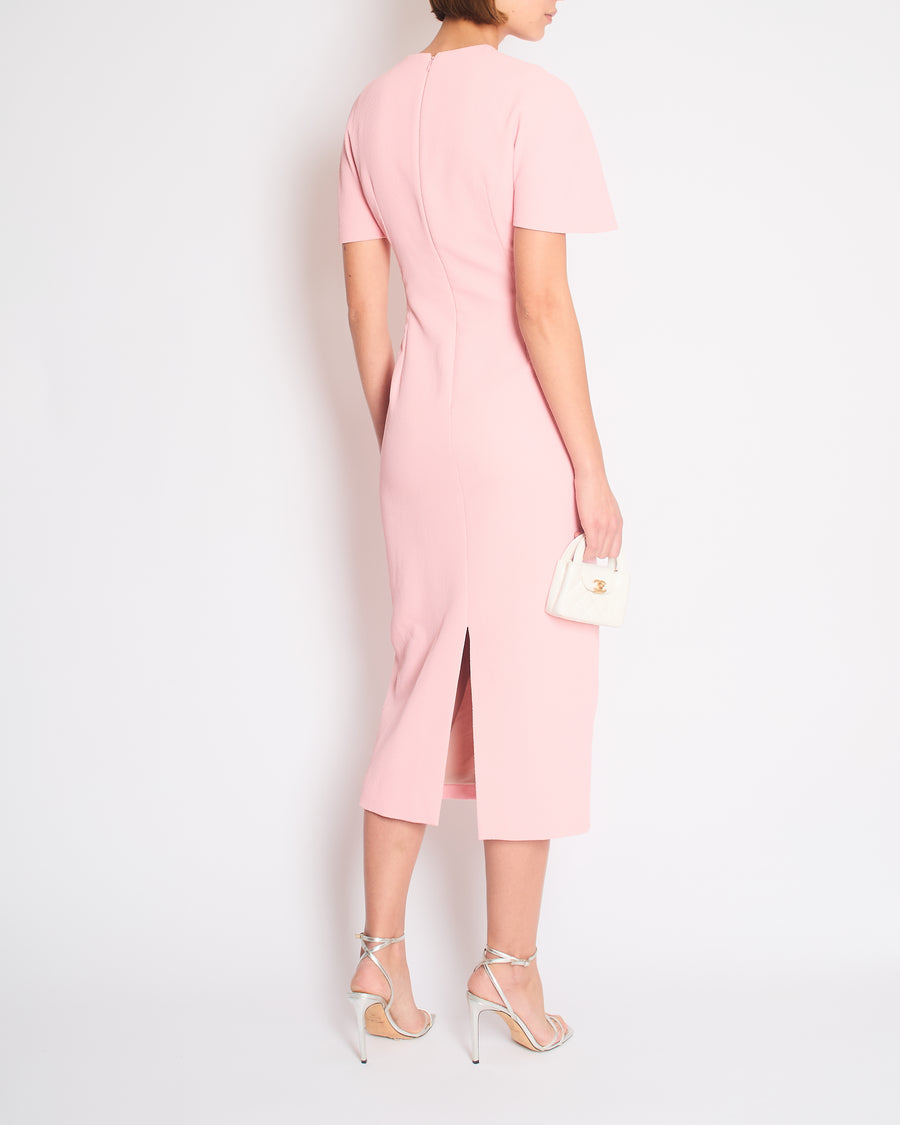 Emilia Wickstead Light Pink Crepe Maxi Dress with Cape and Split Detail Size FR 36 (UK 8)