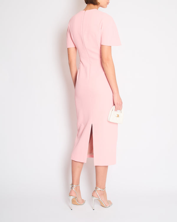 Emilia Wickstead Light Pink Crepe Maxi Dress with Cape and Split Detail Size FR 36 (UK 8)