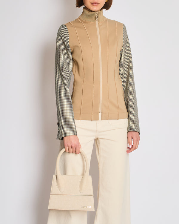 Fendi Camel Panelled Houndstooth Jacket Size IT 40 (UK 8)