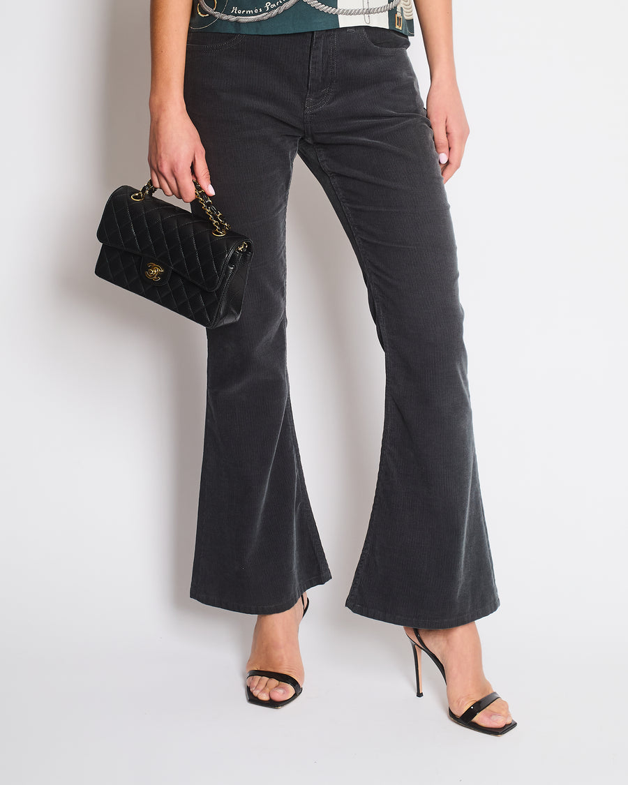 Celine Washed Black Corduroy Flair Mid-Rise Trousers Size 26 (UK 8)