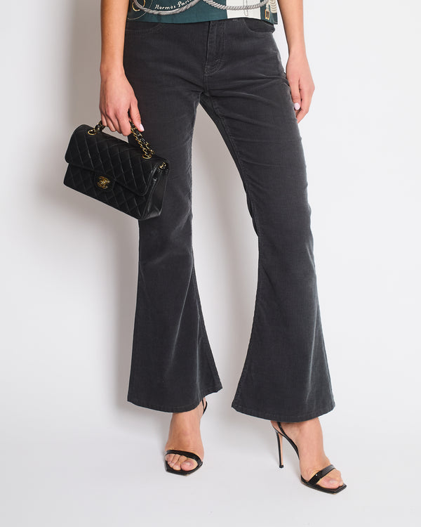 Celine Washed Black Corduroy Flair Mid-Rise Trousers Size 26 (UK 8)