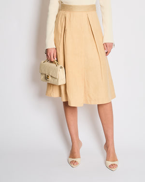 Hermès Beige Linen Midi Skirt with Braided Waist Detail Size FR 38 (UK 10)