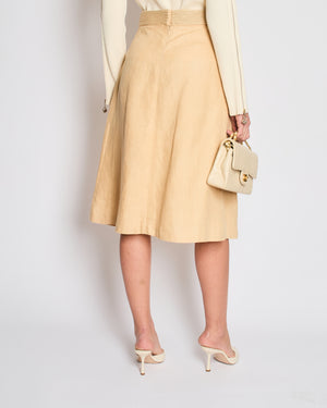 Hermès Beige Linen Midi Skirt with Braided Waist Detail Size FR 38 (UK 10)