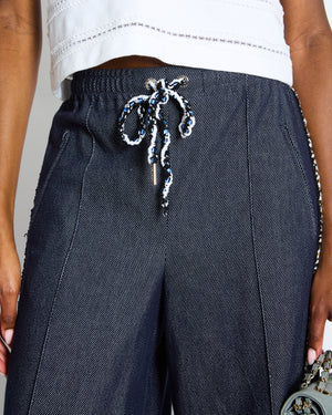 Chanel Resort 2025 Navy Bermuda Shorts with Beaded String Detail and Crocheted Side Strips Size FR 36 (UK 8)