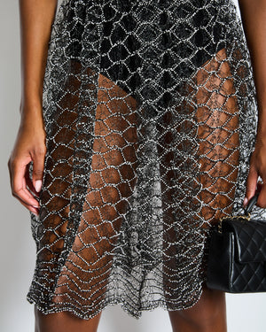 Chanel Spring 2018 Black and Pearl Metallic Caged Top and Skirt Set Size FR 34 (UK 6)