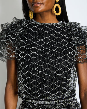 Chanel Spring 2018 Black and Pearl Metallic Caged Top and Skirt Set Size FR 34 (UK 6)