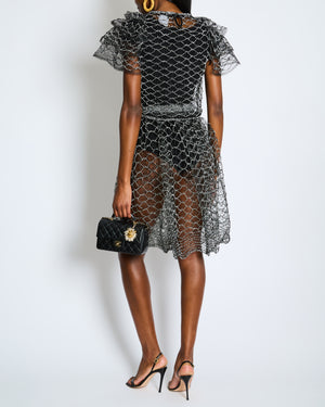 Chanel Spring 2018 Black and Pearl Metallic Caged Top and Skirt Set Size FR 34 (UK 6)