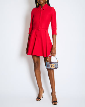 Christian Dior Red Belted Wool Mini Dress with Front Zip Detail Size FR 34 (UK 6)