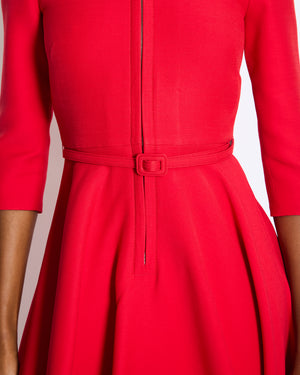 Christian Dior Red Belted Wool Mini Dress with Front Zip Detail Size FR 34 (UK 6)