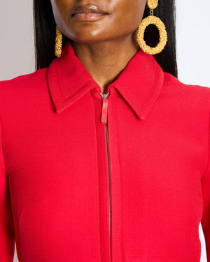 Christian Dior Red Belted Wool Mini Dress with Front Zip Detail Size FR 34 (UK 6)