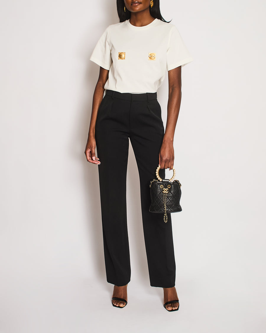 Saint Laurent Black Pin Stripe Straight Leg Trousers Size FR 36 (UK 8)
