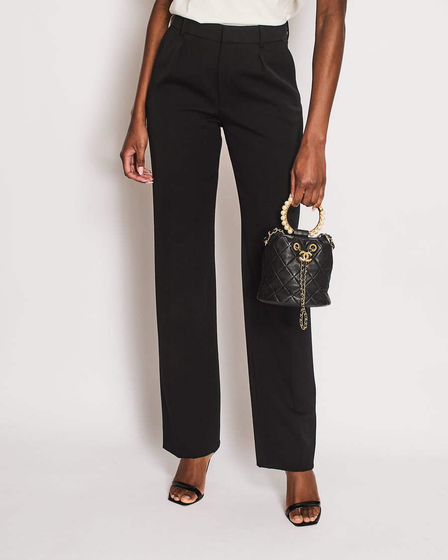 Saint Laurent Black Pin Stripe Straight Leg Trousers Size FR 36 (UK 8)