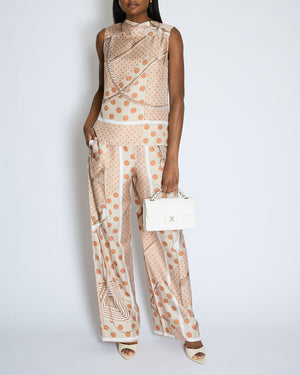 Hermès Beige, Cream Silk 'Clic Clac à Pois' Print Pyjama Top & Trouser Set Size FR 38 (UK 10)